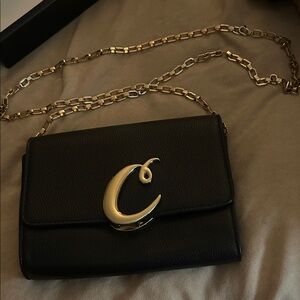 Elegant Black Crossbody Bag with Gold Accent